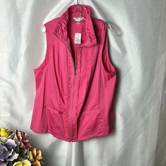 C J BANKS vest women 1X ,pink, fitted  ,frills,cotton,sporty,outdoors,Lagenlook - Picture 2 of 14